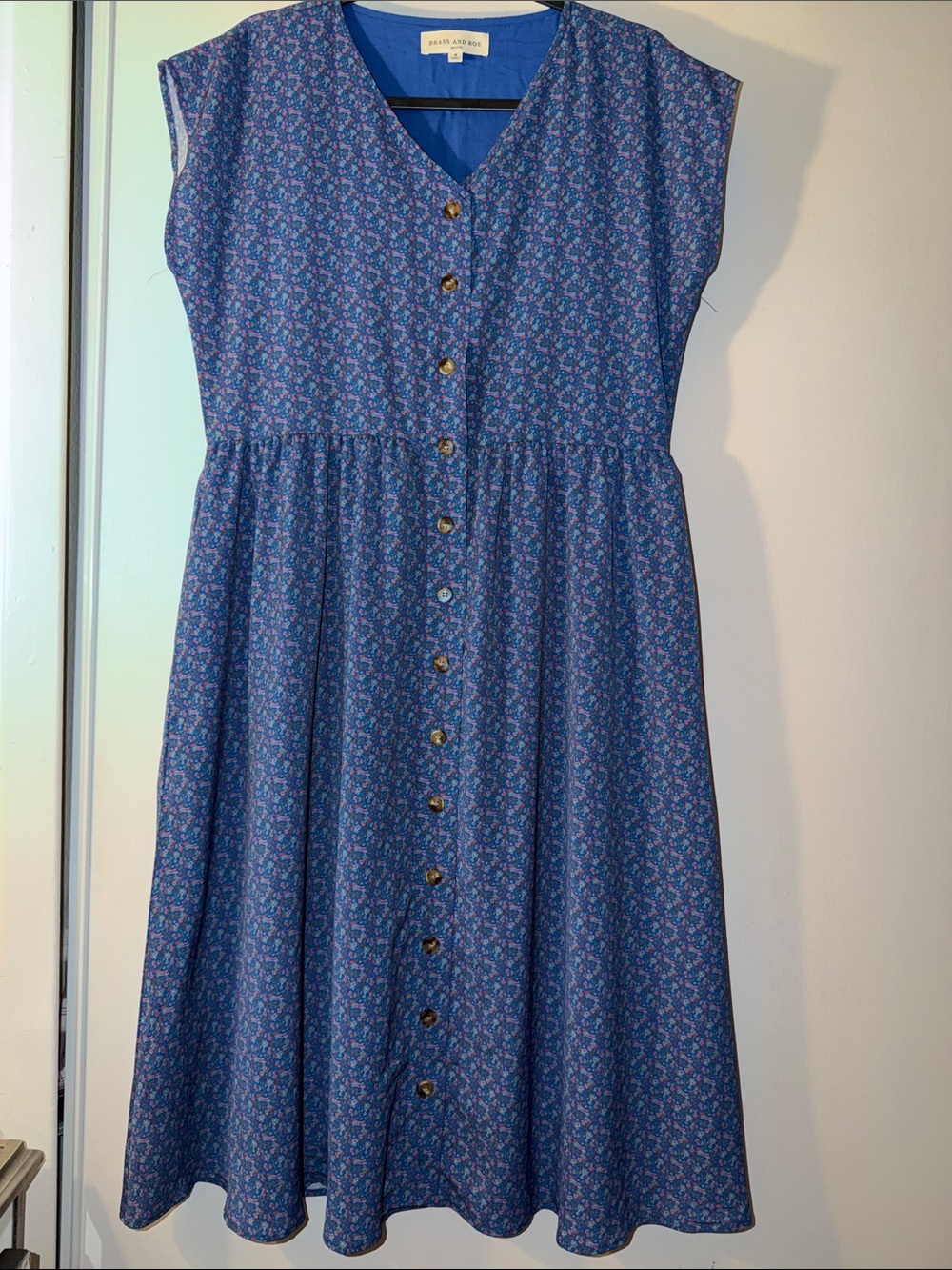 Blue Floral Button-Front Midi Dress by Banana Republic